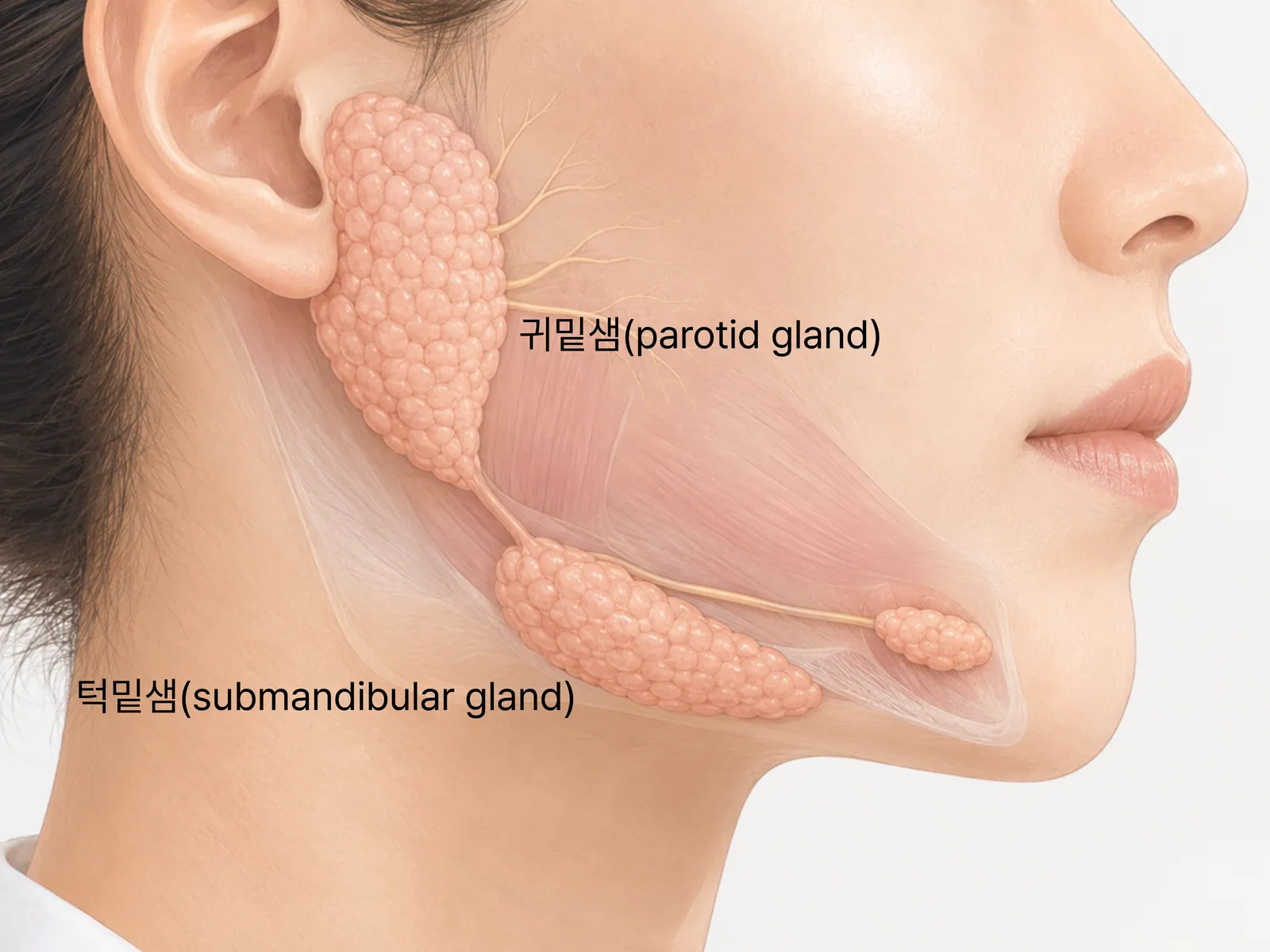 บริเวณที่ฉีดโบท็อกซ์ต่อมน้ำลาย — ต่อมน้ำลายพาโรติด, ต่อมน้ำลายใต้ขากรรไกร